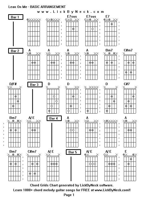 Chord Grids Chart of chord melody fingerstyle guitar song-Lean On Me - BASIC ARRANGEMENT,generated by LickByNeck software.